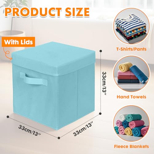 ShellKingdom Storage Bins, Foldable Fabric Storage Cubes with Lid, Clothes Storage Organizer Drawer For Closet Toys Storage, 13 X 13 X 13 INCH, 2 Pack (Light Blue) - color: Light Blue, size: 13 inch (2 Pack)