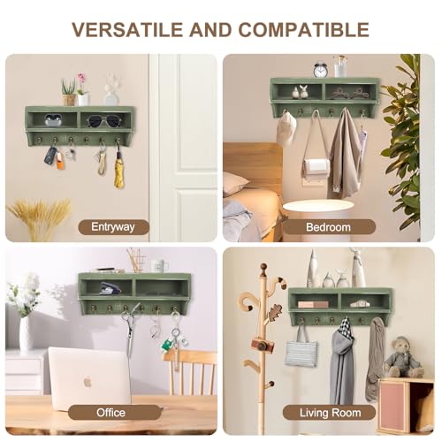 Key Holder Wall Mount - Mail Organizer Wall Mount with 6 Key Hooks and Storage Box for Sunglasses Storage and Dog Leash Holder Home Decor Rack Apartment Farmhouse Shelf Entryway Organizer (Green) - color: Green
