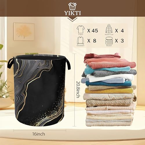 Black Gold Marble Laundry Basket,Modern Clothes Hamper,Oxford Cloth Collapsible Nursery Hamper Storage Organization for Bedroom,Bathroom,Office,College Dorms,16x20 Inch - color: Black Gold Marble