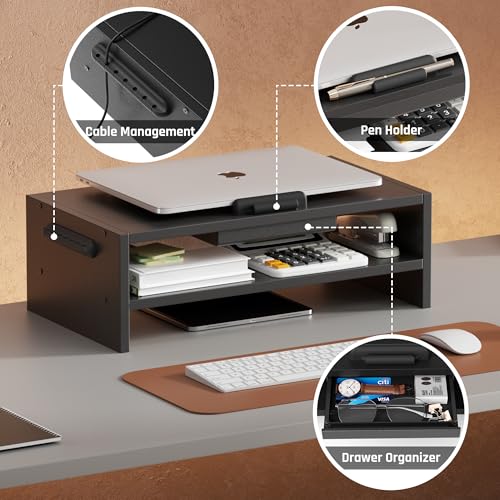 AFOOYO Adjustable Wood Laptop Stand, Ergonomic Height Angles Computer Holder Riser for Desk Compatible with Air, Pro, Dell, HP, Lenovo More 10-17.3" Laptops, Black - color: Black, size: Simple Design