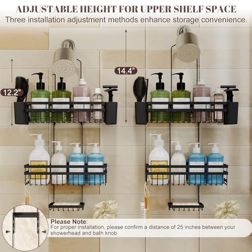 Shower Caddy Hanging for Bathroom Organizers and Storage,3 Tier Adjustable Anti-Swing Shower Organizer Hanging with Heavy-Duty Suction Cups, Damage-Free Rustproof (Black) - color: BLACK, size: regular