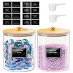HomePekite 2 Pack Glass Laundry Pods Container, Clear Laundry Room Organization Containers with Lids & Labels, Powder Laundry Detergent Container for Scent Booster, Powder - size: 2 Pack
