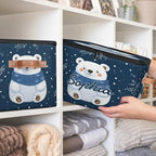 Custom Storage Basket with Name, Personalized Storage Bins with Zipper Lid, Foldable Fabric Storage Box Large capacity with Handle Snowflake White Bear - color: Option 1