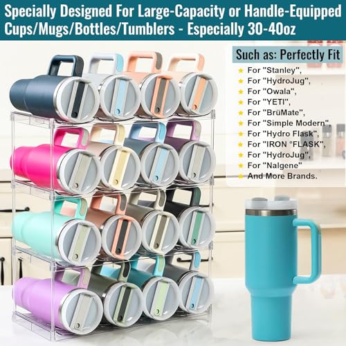 Design for Stanley 40 OZ & Large Bottles & Tumblers with Handle - Acrylic Water Bottle Organizer - Stackable Clear Wine Rack Cup Holder for Home Kitchen Pantry Shelf Countertop Cabinet, 4 Tier Hold 16 - size: 4 Tier for 16
