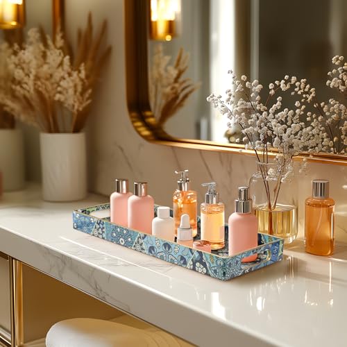 MAONAME Plastic Vanity Tray, Bathroom Counter Tray, Decorative Trays with Handles, Storage Dresser Trays Organizer for Toilet Tank, Jewelry, Makeup, 13.8" x 6" x 1.57" - color: Bohemian-5