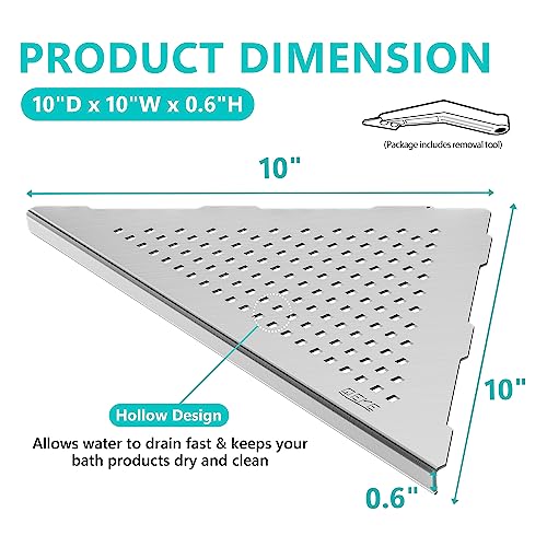 Qeke Bathroom Corner Shelf, Recessed 10" Shower Shelf Caddy, SUS304 Stainless Steel Shelf Wall Mount Triangular, No Drilling, Brushed Nickel - color: Brushed Nickel, size: 10"- 1 Pack