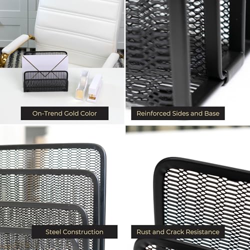 BLU MONACO Black Metal Mesh Letter Sorter | 3-Slot Mail Organizer for Desk, Office & Home | Vertical File & Envelope Holder with Non-Slip Base | Space-Saving Desktop Mail Organizer - color: Black