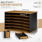 Wooden Paper Organizer 20.25"W x 12.25"H x 13.25"D, 6-Tier Storage for 12"x18" & 11"x17" Sheets, Includes Matching Pen Holder & Tray, Ideal for Office, Home, Art Room and Classroom - size: full set 20.25"W x 12.25"H x 13.25"D