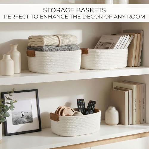Beautiful Storage Basket Set of 3 - Sturdy Jute Rope Baskets for Shelves Are Perfect for Organizing Your Home - Quality Storage Bins Easily Fit With Any Nursery or Bedroom Decor - color: Beige