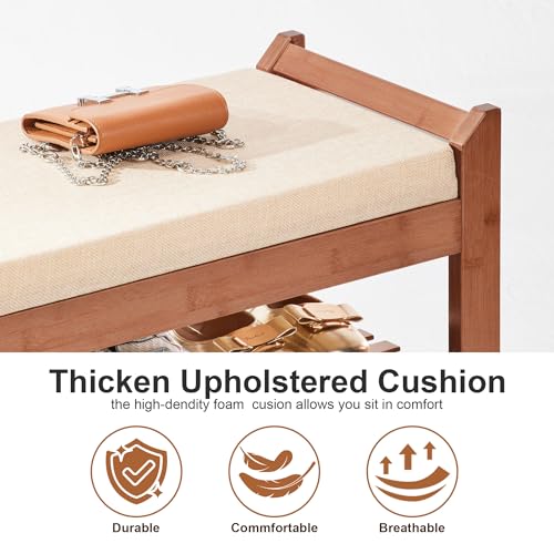 PETKABOO Shoe Rack Bench with Cushion 39.4“, Shoe Rack for Front Door Entrance, Shoe Bench with Storage for Entryway Hallway Bedroom Living Room - color: Brown, style: 39 in