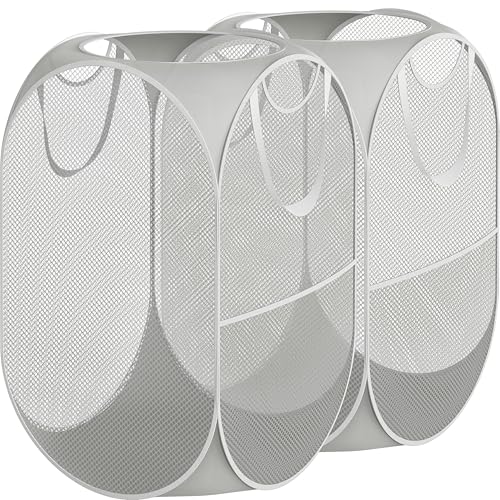 Simple Houseware Mesh Pop-Up Laundry Hamper Basket With Side Pocket, Gray - 2 Pack - color: Gray, size: 2 Pack