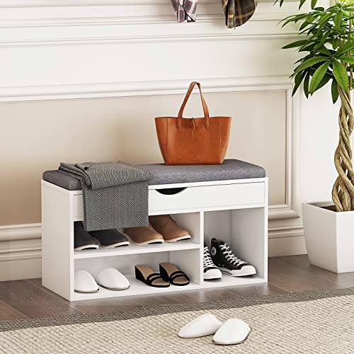 WelFurGeer Shoe Bench with Storage, White Shoe Storage Bench, Entryway Bench with Storage, Entryway Shoe Storage Bench White + Gray - color: White + Grey