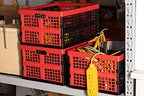 Eslite 34L Large Plastic Folding Storage Crates,Collapsible Crates for Storage,Pack of 3 (Black+Red) - color: Black+Red
