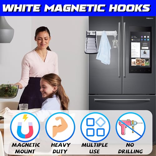 ULIBERMAGNET Magnetic Coat Hooks,Heavy Duty Magnetic Rack,Strong Rubber Magnetic Hanger for Refrigerator,Metal Cabinet,Door,Hanging Coat, Towel, Bag, Scarf, Helmet(White/3 Hooks) - color: White, size: 3 Hooks Magnetic Rack