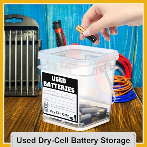 Baderke 1 Pack Battery Disposal Container Battery Recycling Container 1.32 Gallons Capacity Dry Cell Storage Recycling Bin with Label (Transparent) - color: Transparent