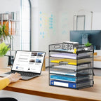2 Pack 7 Tier Paper Organizer - Mesh Desktop File Holder with Handles for Office School Desk, Black - color: 2Pack Black