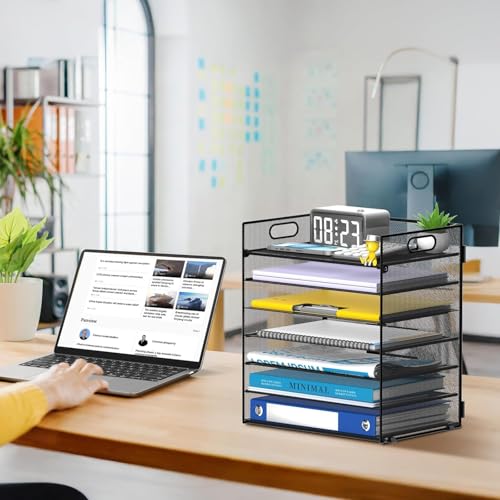 2 Pack 7 Tier Paper Organizer - Mesh Desktop File Holder with Handles for Office School Desk, Black - color: 2Pack Black