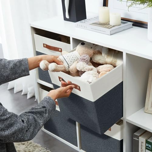 DECOMOMO Fabric Cube Storage Bins - Storage Baskets for Shelves, Cube Storage Organizer for Kallax and Cubbies (Slate Grey & White, 11 inch Cube) - 4 Pack - color: Slate Grey and White, size: Cube 11" /4pcs
