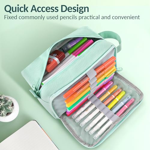 Sooez Original High Capacity Pencil Case, Big Pencil Bag Pouch Box Organizer Pen Case, Aesthetic Supply for Girls Adults, Portable Journaling Supplies with Easy Grip Handle & Loop, Mint Green - color: Mint Green