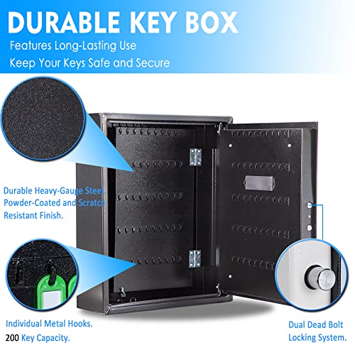 UMEKEN Key Box Wall Mount 200 Position Valet Digital Key Cabinet Lock Box with Code, Electronic Vehicle Key Holder Lockbox with Key Tags, Car Key Organizer Locker Box, Black - style: 200 KEY