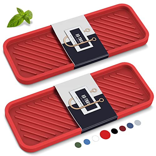 EG-SIPRO Kitchen Sink Organizer Tray,Sponge Holder for Kitchen Sink Bathroom Counter Tray Sponge Caddy Silicone Soap Holder for Soap dispenser, Bottle, Dishwashing Accessories(2-pack) - color: Rere, size: 9×3.7inch