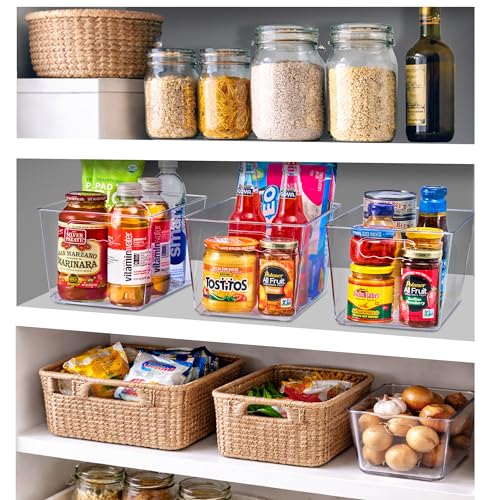 Sorbus Clear Storage Bins, 10 Pack Large Organization Bins with Handles – Clear Storage Containers for Storage, Pantry, Fridge, Cabinet, Closet & Kitchen Organization – BPA-Free Plastic - color: 10 Pack, size: Large, style: Without Lid