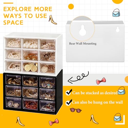 Wenqik 2 Pcs Mini Storage Drawers Teacher Toolbox Organizer with 9 Clear Drawers Small Plastic Desktop Teacher Desk Craft Organizer for Classroom Office 7" x 3. 9" x 4. 7" (Black, White) - color: Black, White