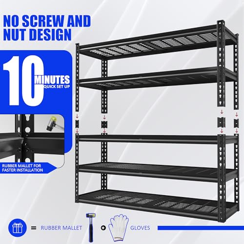 48" W Garage Shelves, 5-Tier Heavy Duty Garage Shelving Load 3030LBS, Adjustable Metal Storage Shelves, Wire Shelving for Warehouse,Industrial,Workshop,Basement, 48" W x 24" D x 72" H - color: Black-visible Hole, size: 48" W x 24" D x 72" H