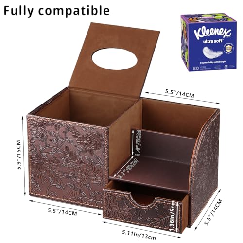YAPISHI Square Tissue Box Cover with Storage Drawer, PU Leather Facial Tissues Cube Boxes Holder Modern Makeup Remote Control Holder, Nightstand Organizer Caddy for Bathroom Vanity, Office, Home Decor - color: Archaize
