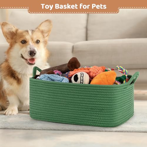 OIASKET Large Empty Gift Baskets for Baby Shower, 16.5" L x 12.6" W x 7" H Cute Woven Storage Basket with Gift Bags and Ribbons, Small Rope Toy Basket with Handles, Cat Dog Pet Toy Organizer - Green - color: Green, size: Large: 16.5"L x 12.6"W x 7"H