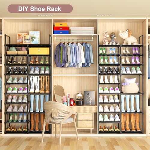 Kottwca 4 Row 10 Tier Large Shoe Rack Organizer for Closet Entryway, 72-80 Pair Shoe Boot Storage Rack, Metal Shoe Shelf Big Vertical Stackable Shoe Stand for Bedroom Corner - size: 4 Row 10 Tier