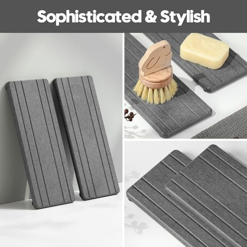 Razborci 2PCS Diatomite Quick Stone Drying Tray Mat For Bathroom & Kitchen Counter, Instant Dry Water Absorbent Drink Bar Coaster,Vanity Sink Caddy Organizer,Dish Soap Sponge Holder, Dark Gray,9"x3.5" - color: 2pack-9"x 3.5" - Dark Gray