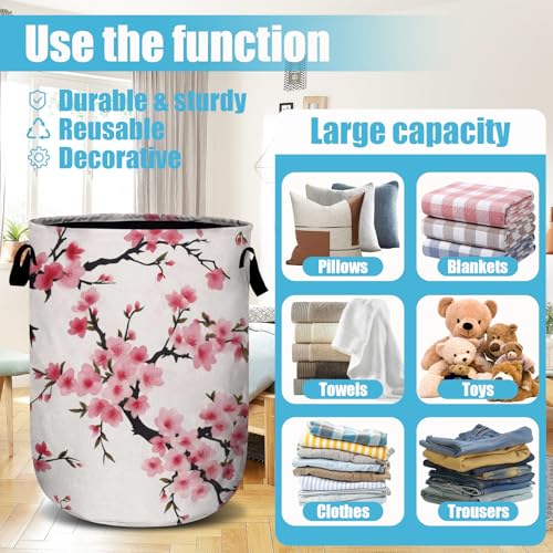 Japanese Cherry Blossom Tree Laundry Basket, Laundry Hamper Collapsible Oxford Cloth with Handle Clothes Toy Storage Bin for Bathroom Laundry Room Bedroom 15.7 X 20 Inch - color: Japanese Cherry Blossom Tree