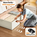 Dayacoco Underbed Storage with Wheels, 2 Pack Under Bed Storage Containers with Clear Lids, No Assembly Required 10.1 inch Rolling Under Bed Storage for Clothes, Beige - size: 10.1 inch height-beige
