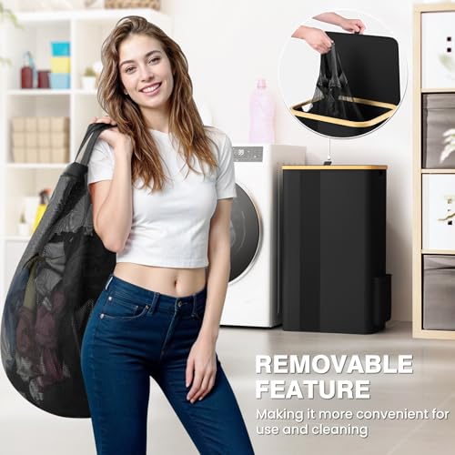 BlissTotes Laundry Basket with Lid, 100L Clothes Laundry Hamper with Handles and Removable Laundry Bag, Breathable Design Hamper with Lid for Bedroom, Bathroom, Dorm, Laundry Room - Black - color: Black, size: 100L