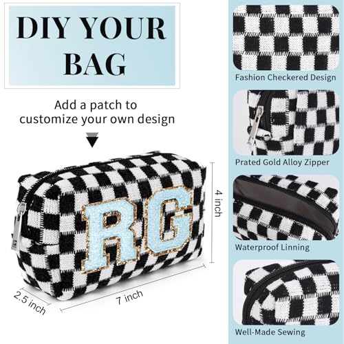 SOIDRAM Checkered Makeup Bag Preppy Cosmetic Bag Bulk Black Makeup Pouch Personalize Travel Toiletry Bag Organizer Cute DIY Makeup Brushes Storage Bag for Women - color: Black, size: 6 Pack