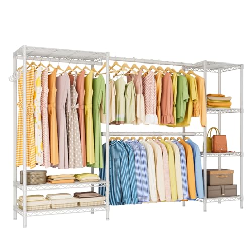 Golpart Heavy Duty Garment Rack Clothes Rack,Large Metal Closet Organizer System Storage Wardrobe,Freestanding Clothing Rack with 9 Adjustable Wire Shelves&3 Hang Rods,MaxLoad 1500lbs White - color: White, size: 15.75"D x (70~88.5)"W x 76.5"H