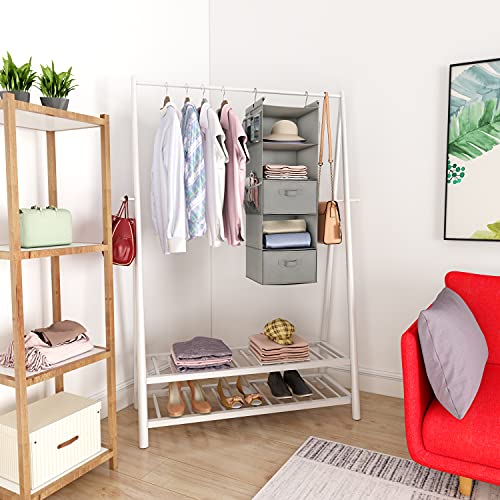 MAX Houser 5 Tier Shelf Hanging Closet Organizer, Cloth Hanging Shelf with 2 Sturdy Hooks for Storage, Foldable (Light Grey-D2) - color: Lightgrey-1