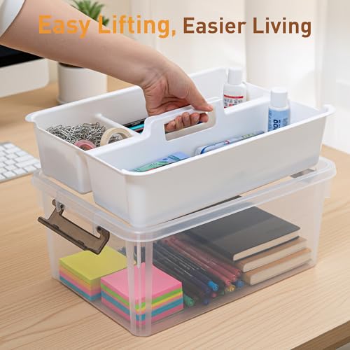 Citylife 17 QT Plastic Storage Bins Clear Storage Box with Removable Tray Stackable Latching Box with Handle for Oraganizing Tool, Craft, Office, Orange - size: 17 Qt- 1 Pack-H
