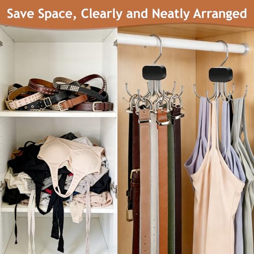3 Pack Belt Hanger for Closet Organizer, 2026 Upgraded Tie Hangers for Space Saving & Storage, 360° Rotatable & Foldable Hooks, Large Capacity Rack for Tank Top, Bra, Purse (Black) - color: Black