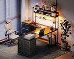 AODK L Shaped Desk Gaming Desk with LED Light & Power Outlet, 59 Inch Reversible L Shaped Computer Table with 4 Drawers for Home Office, Black - color: Black, size: 59 inch