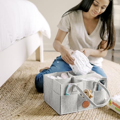 KeaBabies Baby Diaper Caddy Organizer with Handle - Portable Baby Car Organizers and Storage for Nursery, Changing Table, Large Shower Gift Basket for New Mom Gifts & Boy Girl Registry (Classic Gray) - color: Classic Gray