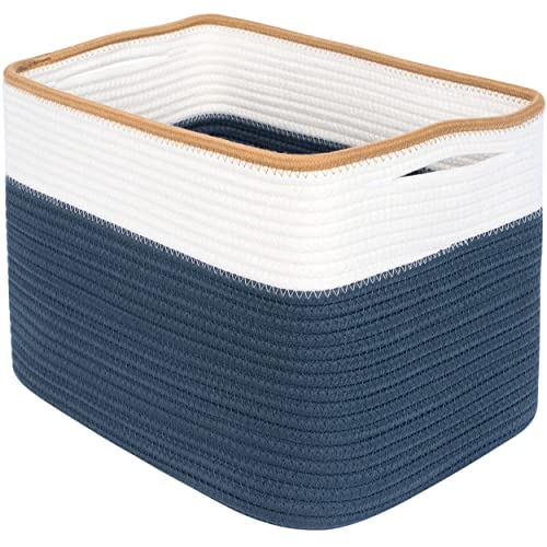 MINTWOOD Design Storage Basket for Shelves, Decorative Baskets for Organizing, Book Basket, Storage Cube Bin Box, Woven Closet Organizer, Pantry Closet and Shoe Basket, Prussian Blue - color: Prussian Blue
