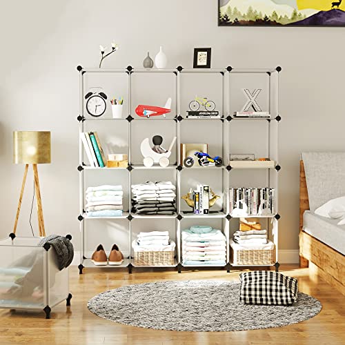 AWTATOS Cube Storage Organizer, 16 Cube Closet Organizer, Stackable Storage Cube Shelves, DIY Portable Closet Clothes Organizer Shelving for Bedroom, Closet, Wardrobe, Bathroom, Translucent - color: Transparent, size: 4x4