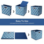Collapsible Cloth Cubes Storage Bins Baskets Box Medal Pattern 13 x13 x13 Inches - Pack of 3,QY-SC02-3 - color: Cream Navy Blue