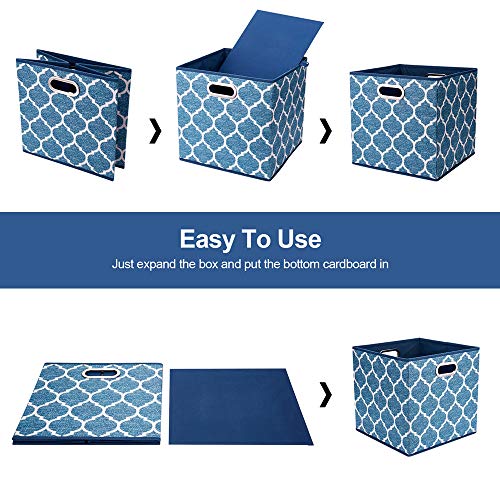 Collapsible Cloth Cubes Storage Bins Baskets Box Medal Pattern 13 x13 x13 Inches - Pack of 3,QY-SC02-3 - color: Cream Navy Blue