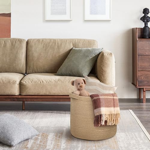 MEGASKET Large Wicker Storage Basket, 16" x 14" Jute Woven Basket with Handle, Living Room Blanket Storage, Big Wicker Laundry Basket, Kids Toy Bin Box Organizer, Decorative Round Baskets for Decor - color: Jute