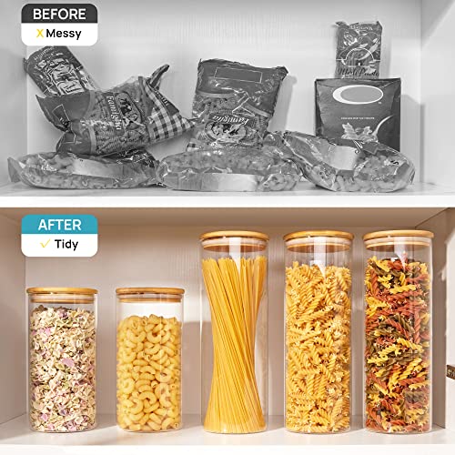 Vtopmart 70oz Glass Food Storage Jars, 3 Pack Large Kitchen Containers with Airtight Bamboo Lids for Pasta, Nuts, Flour, Canisters Set for Cereal, Pantry Organization, BPA Free - size: 3 Pack (70 oz)