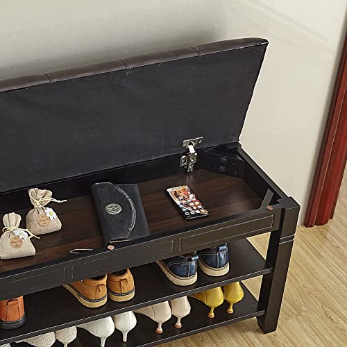 LEILISI Shoe Bench, Storage Rack Organizer with Cushion 2 Tier Lift Top Shoe Rack for Entryway Living Room Bedroom Hallway Wooden Furniture (Black, 31.5'') - color: Black, size: 31.5