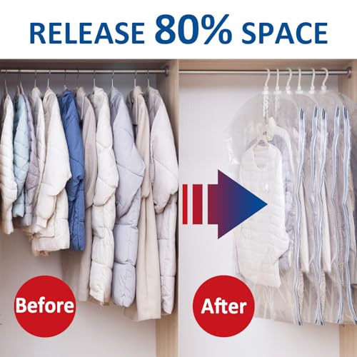 Hanging Vacuum Storage Bags, 6 Pack Hanging Storage Bags for Clothes With Electric Pump, Vacuum Sealed for Suits, Dress, Jackets (6 Short) - size: 6-Short-Epump